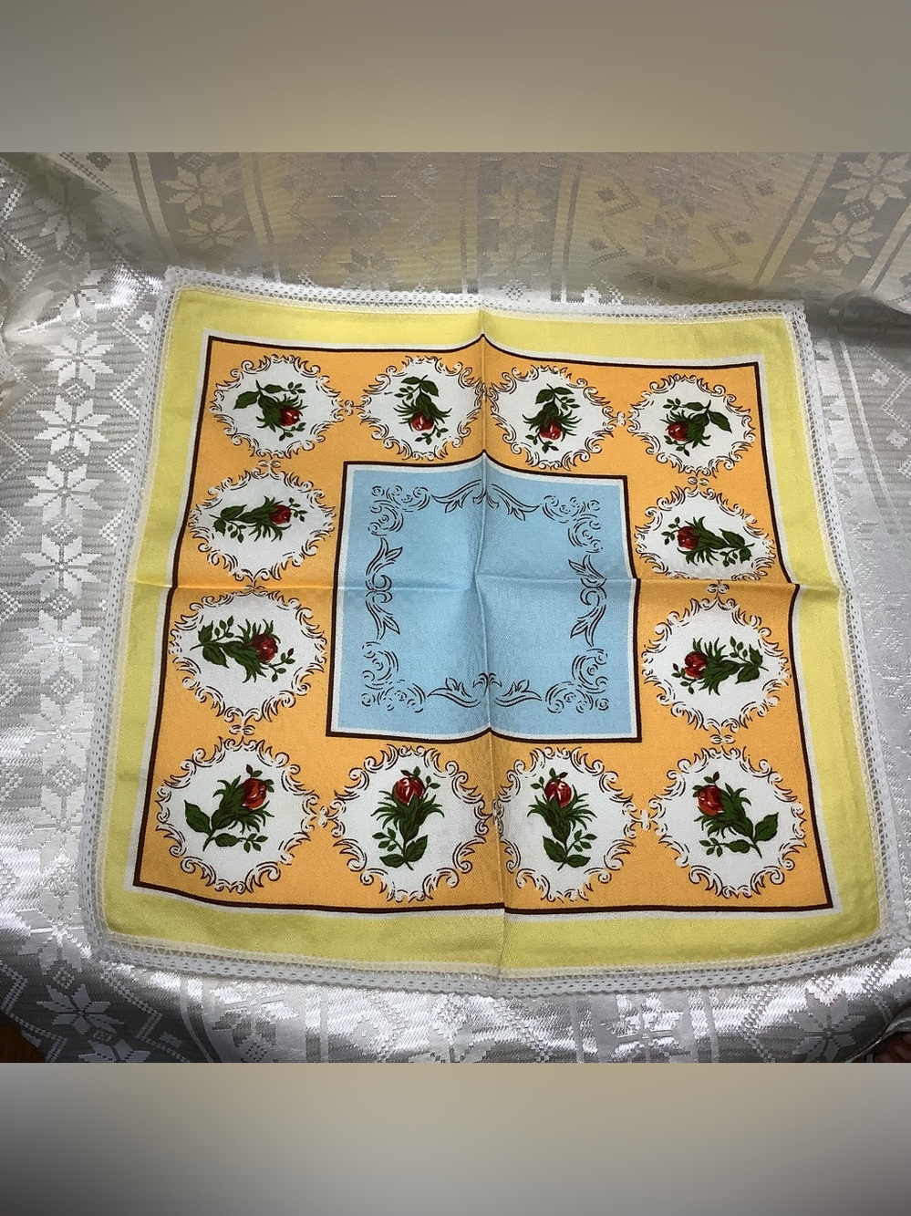 Vintage Printed Floral Cloth Napkins Set of 12  Lace Trim Cottagecore